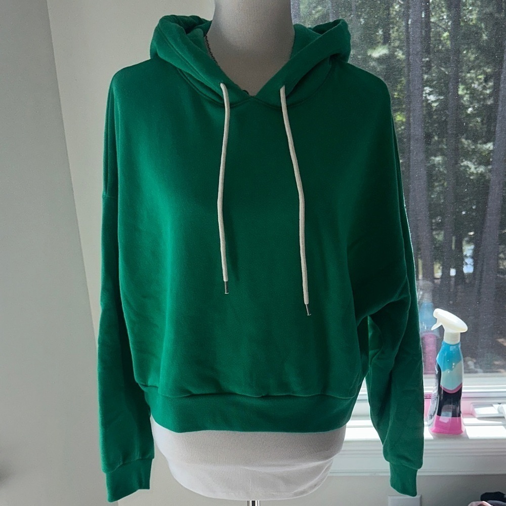 GAP Bright Green Vintage Cropped Drop Shoulder Hoody, Medium, Like New - Picture 2 of 10